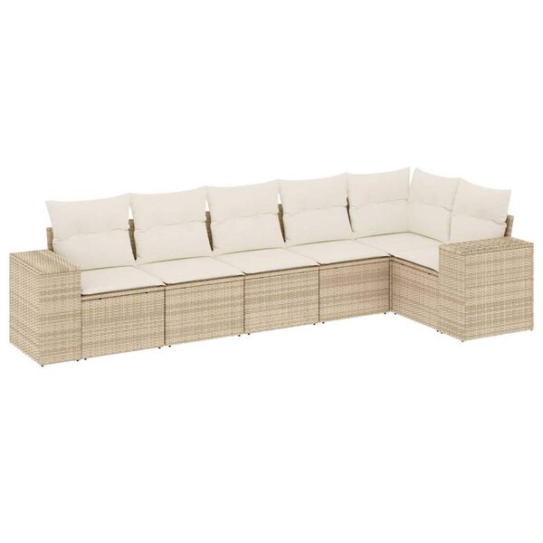 vidaXL 6-delige Loungeset met kussens poly rattan beige
