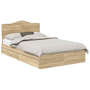 vidaXL Opslag bed met lade Sonoma Eiken 135 x 190 cm Bewerkt hout