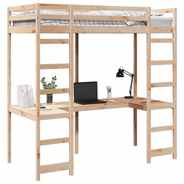 vidaXL Hoogslaper bedframe Naturel 90 x 200 cm Massief grenenhout