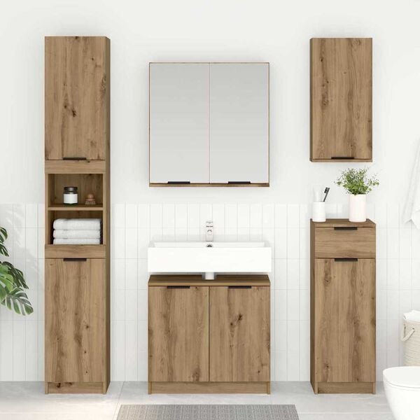 vidaXL Badkamer Kast Artisan Eiken 64,5 x 33,5 x 59 cm Bewerkt hout