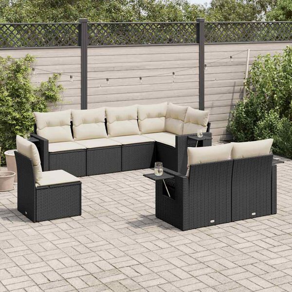 vidaXL 8-delige Loungeset met kussens poly rattan zwart