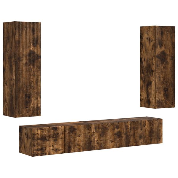 vidaXL Tv-meubelset Wandgemonteerd 3 pcs Gerookt eiken Bewerkt hout