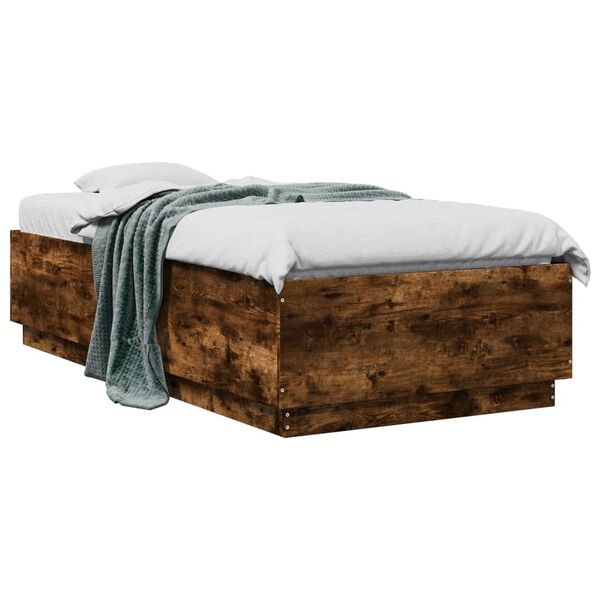 vidaXL Bedframe bewerkt hout gerookt eikenkleurig 75x190 cm