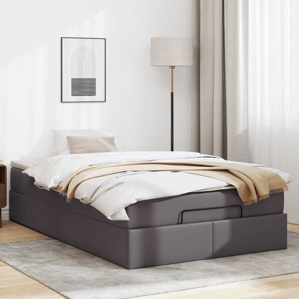 vidaXL Ottoman bed met matras 120x200cm kunstleer grijs