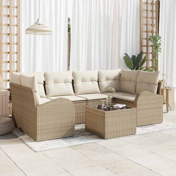 vidaXL Tuin Sofa Set 7 pcs Beige en Cr&egrave;me Poly rattan, staal en glas