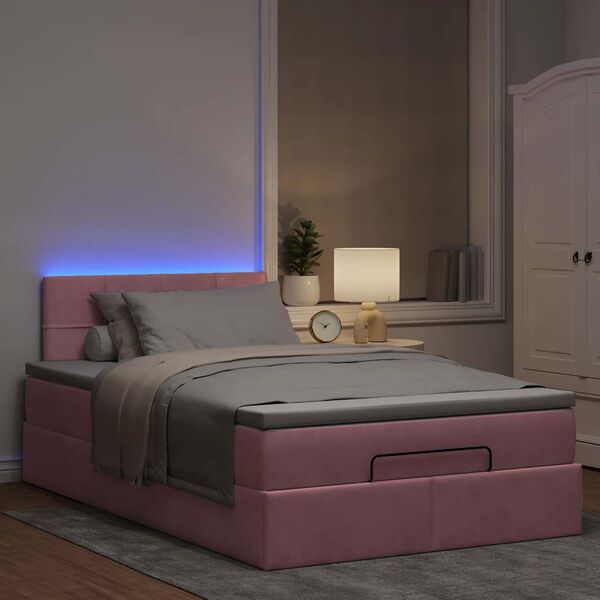 vidaXL Bed poef met matras en LED's 120x190 cm fluweel roze
