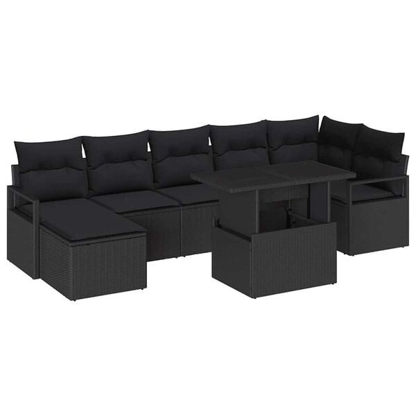 vidaXL Tuin Sofa Set met opslag 8 pcs Zwart Poly riet
