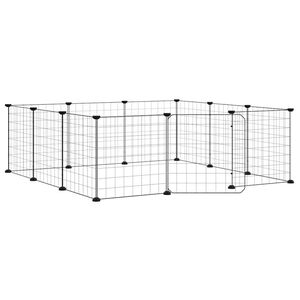 vidaXL Huisdierkooi met 12 panelen en deur, zwart 105x105x35 cm staal