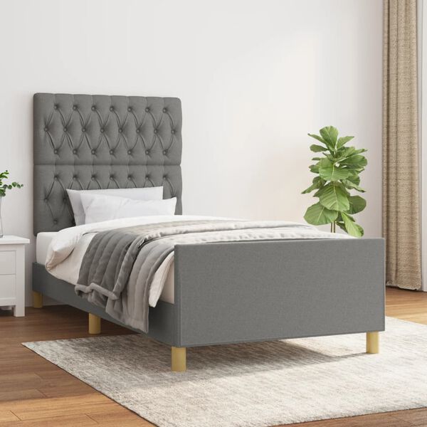 vidaXL Bedframe zonder matras 90x190 cm stof donkergrijs