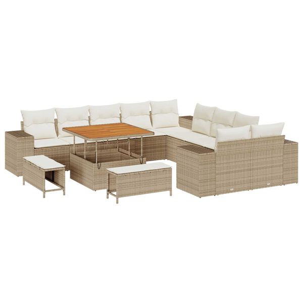 vidaXL Tuin Sofa Set met kussen 13 pcs Beige poly rattan