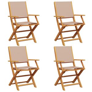 vidaXL Klapstoelen set van 4, taupekleurige stof en massief hout.