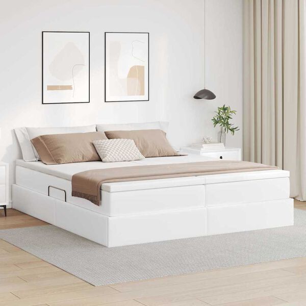 vidaXL Opbergbed met matras met matras Wit 180 x 200 cm Nep Leer