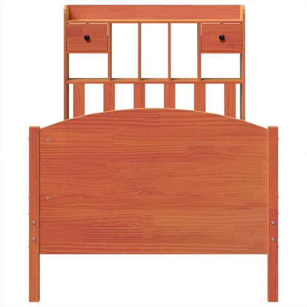 vidaXL Bed met boekenkast zonder matras grenenhout wasbruin 75x190 cm