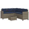 vidaXL Tuinbank met tafel en kussens L-vormig grijs poly rattan