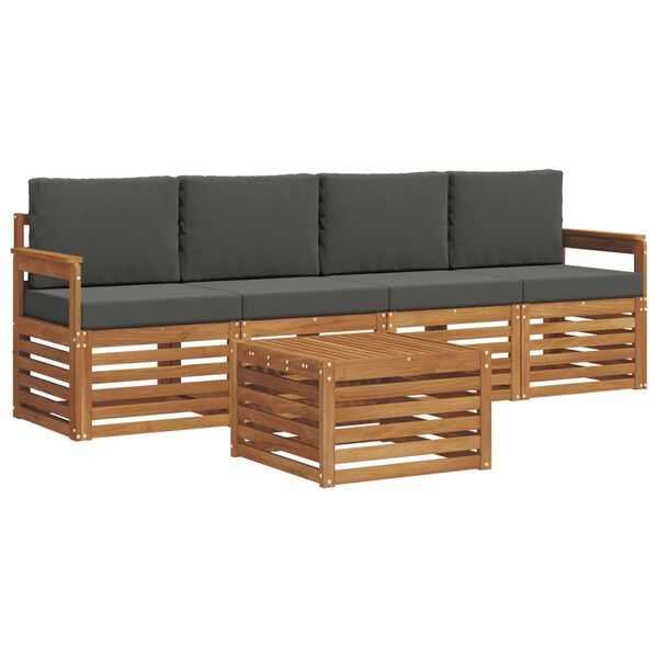 vidaXL Sofa-Sets 5 pcs Natuurlijk en Antraciet Massief Acaciahout