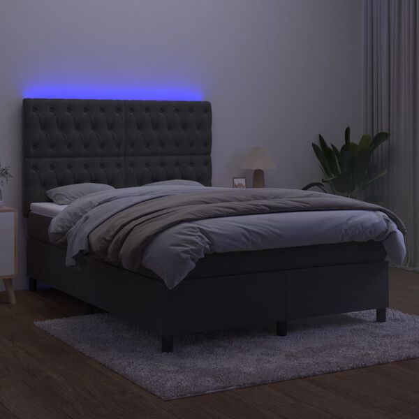 vidaXL Boxspring met matras en LED fluweel donkergrijs 140x190 cm