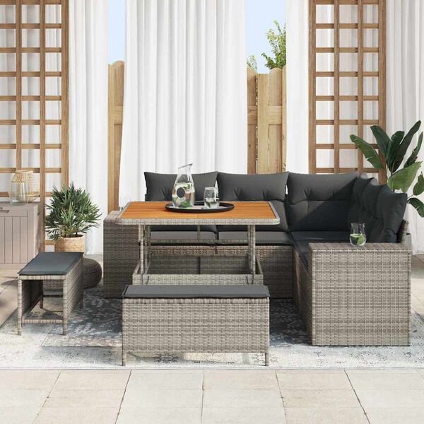 vidaXL Tuin Sofa Set met kussen 8 pcs Grijs poly rattan