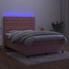 vidaXL Boxspring met matras en LED fluweel roze 140x200 cm