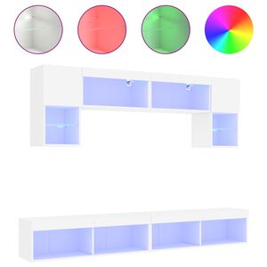 vidaXL 6-delige Tv-wandmeubelset met LED-verlichting bewerkt hout wit
