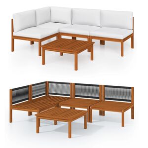 vidaXL 5-delige tuinloungeset met kussens cr&egrave;me 63x63 cm