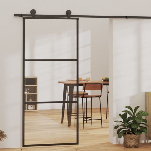 vidaXL Schuifdeur met beslag 90x205 cm aluminium en ESG-glas