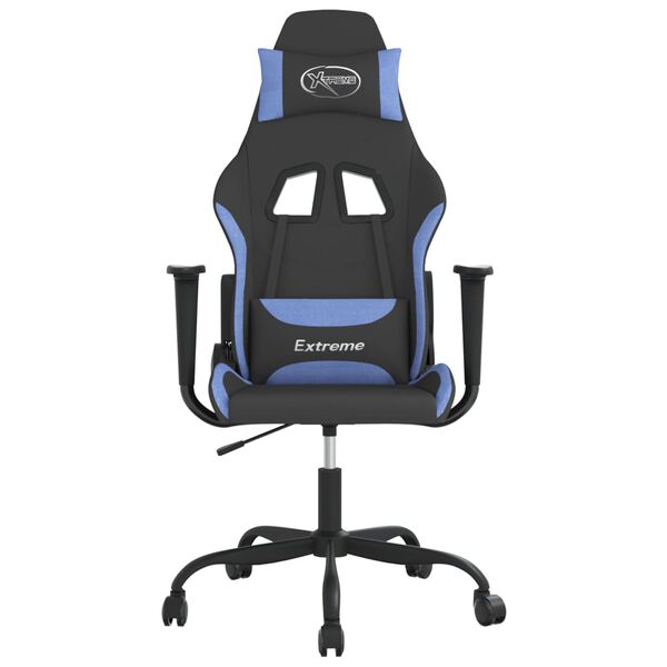 vidaXL Massage gamestoel stof zwart en blauw