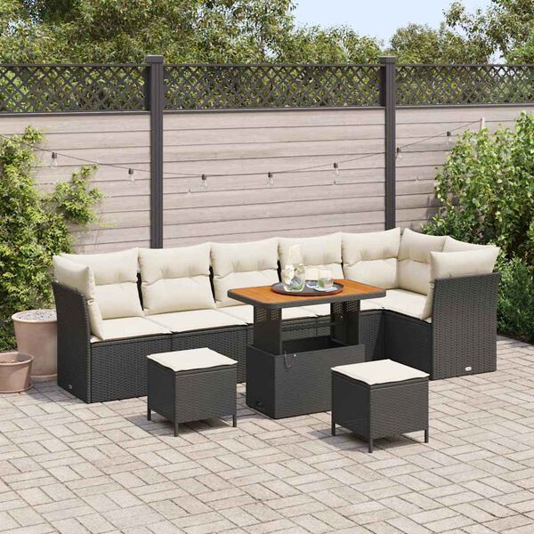 vidaXL Tuinbankenset 9 pcs Zwart poly rattan
