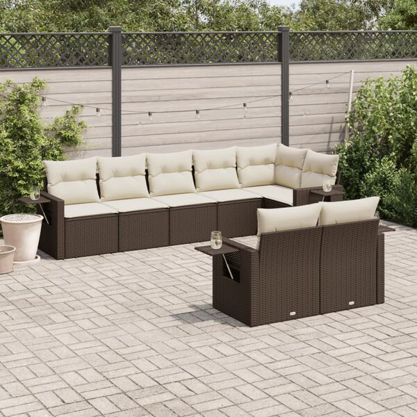 vidaXL 8-delige Loungeset met kussens poly rattan bruin