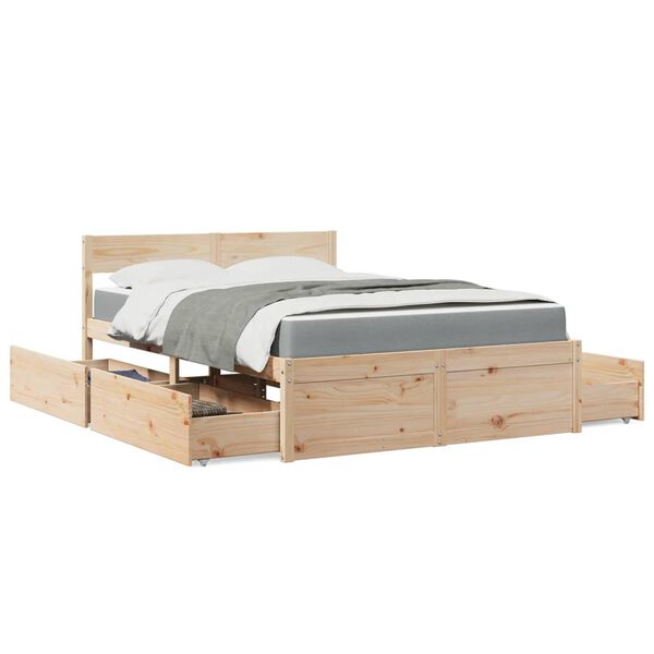 vidaXL Bed met lades en matras massief grenenhout 140x190 cm