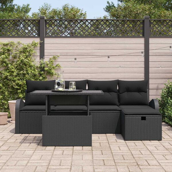 vidaXL Tuin Sofa Set met kussen met opslag 6 pcs Zwart Poly riet