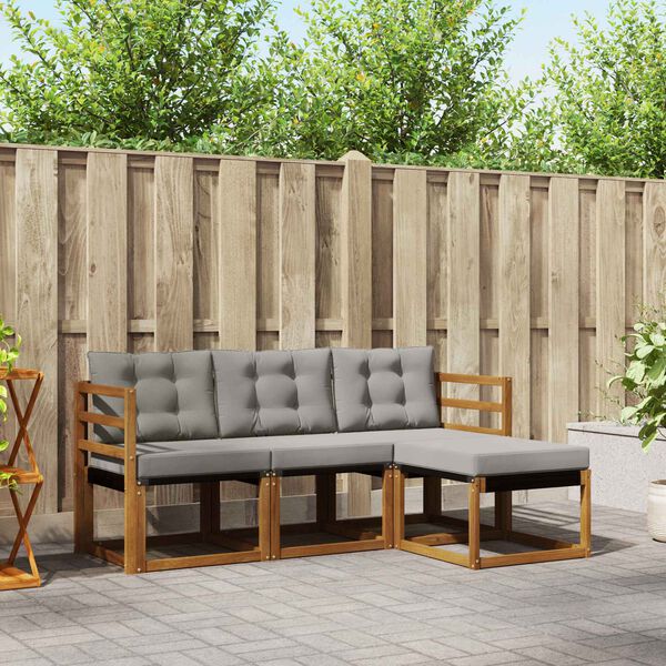 vidaXL Buiten bankenset met kussen 4 pcs Natuurlijk en Lichtgrijs