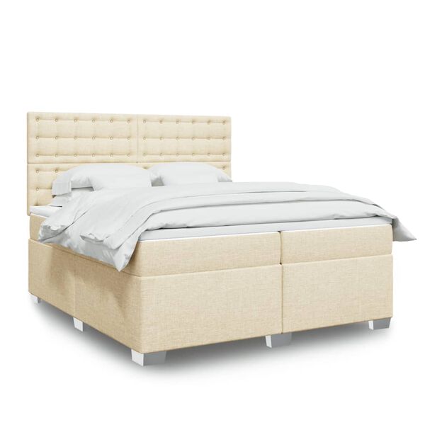 vidaXL Boxspring met matras stof cr&egrave;mekleurig 200x200 cm