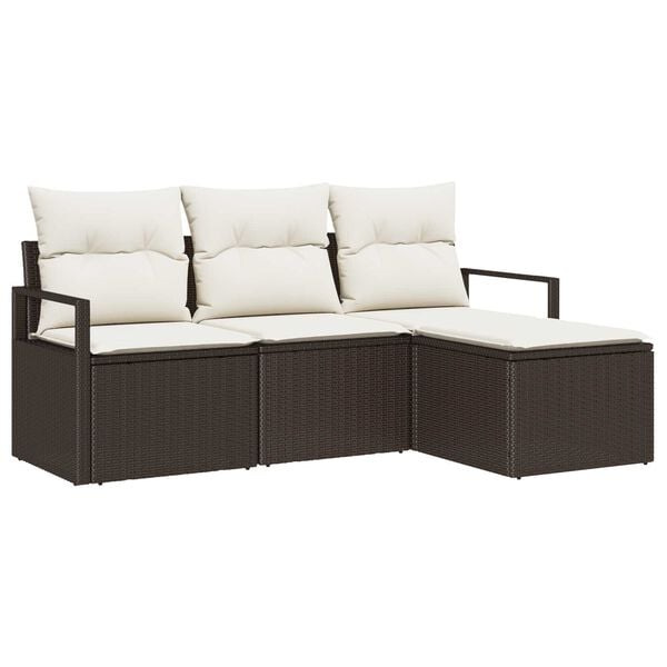 vidaXL Tuin Sofa Set met kussen met opslag 4 pcs Bruin en Crème