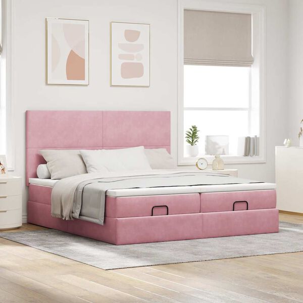 vidaXL Ottoman bed met matrassen en LED's 200x200cm fluweel roze