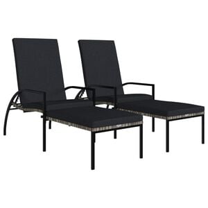 vidaXL Ligbedden 2 st met voetensteun polyetheen rattan grijs