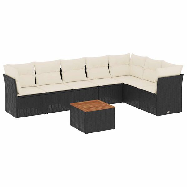 vidaXL 8-delige Loungeset met kussens poly rattan zwart
