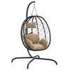 vidaXL Hangende Eivormige Stoel met Kussen Taupe Poly Rattan & Staal