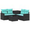 vidaXL Bankstel 6 st Zwart en Blauw Poly Rattan en Staal
