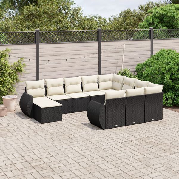vidaXL 11-delige Loungeset met kussens poly rattan zwart