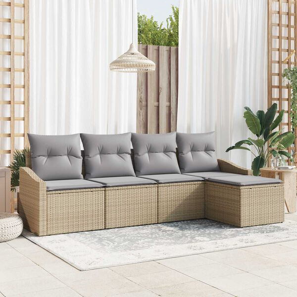 vidaXL Bankstel met kussen 5 pcs Beige en Licht Grijs poly rattan