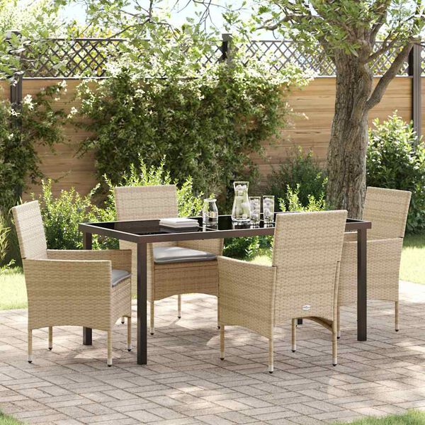 vidaXL Tuin eettafelset met kussen 5 pcs Beige poly rattan