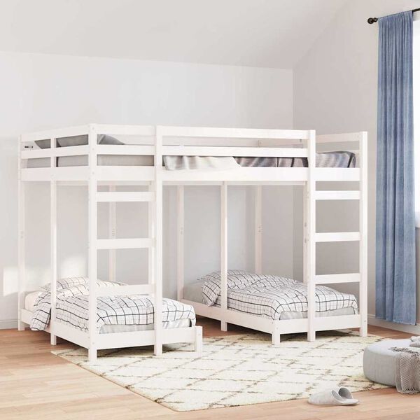 vidaXL Drie-hoog Bunk Bed Frame Wit 140 x 200 cm Massief grenenhout