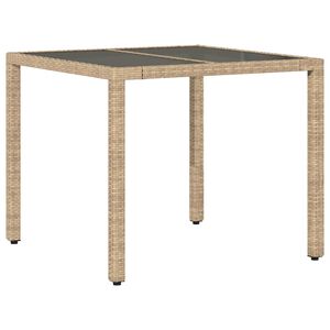 vidaXL Tuintafel met glazen blad 90x90x75 cm poly rattan beige