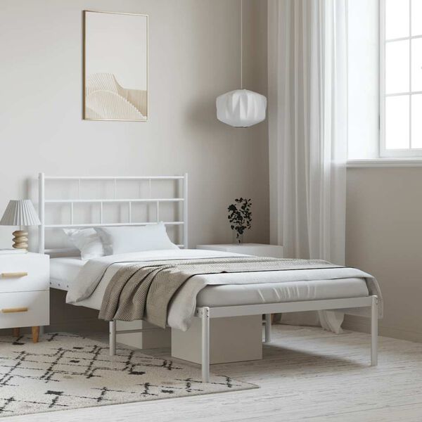 vidaXL Bedframe met hoofdbord metaal wit 100x200 cm