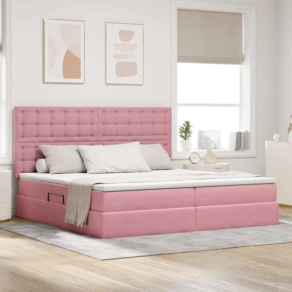 vidaXL Opslag bed met matras met matras Roze 200 x 200 cm Fluweel