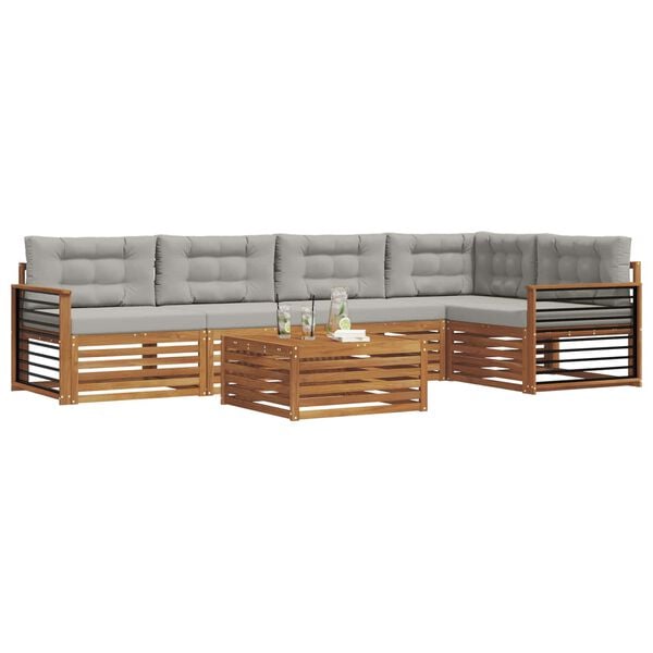 vidaXL Buiten bankenset met kussen 6 pcs Natuurlijk en Lichtgrijs