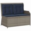 vidaXL Tuinbank met kussen Grijs en Marineblauw poly rattan