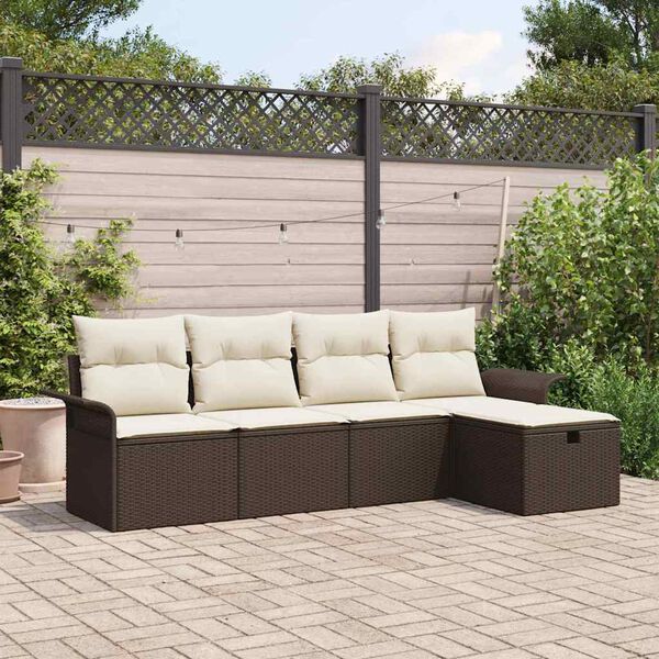 vidaXL Tuinbankenset met kussen 5 pcs Bruin en Cr&egrave;me poly rattan