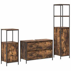 vidaXL Badkamermeubelset met lade 3 pcs Gerookt eiken Bewerkt hout