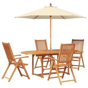 vidaXL Buiten Eetset met Parasol 6 st 4-zits Cr&egrave;me Wit en Natuurlijk